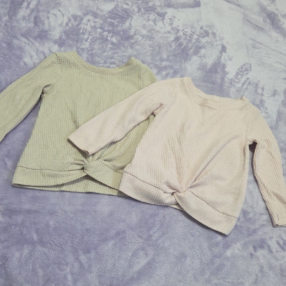 Cat & Jack Long Sleeve Knotted Tees - Light Pink and Tan - Set of 2